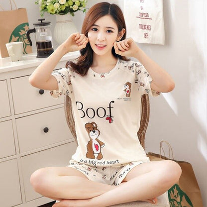 Girl Sleepwear Cartoon Summer Women Pajamas Set Pijama Short Women Pyjamas Suit Female Clothing  Nightwear