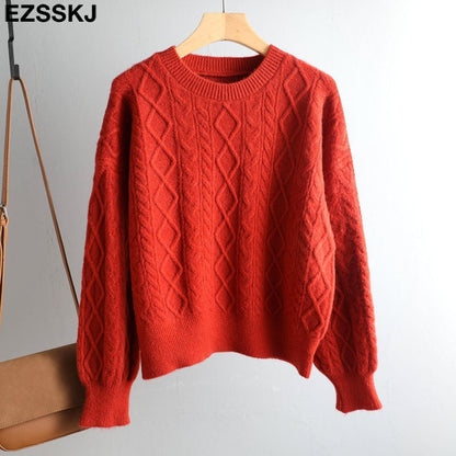 Christmas Gift Autumn Winter basic oversize thick Sweater pullovers Women  croped Coarse Needle Sweater pullovers female Long Sleeve