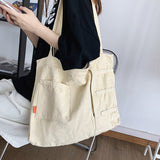 Back To College  New Fashion Women Bag Large Capacity Casual Shoulder Bags Solid Color Daily Shopping Bags Canvas Students Schoolbag