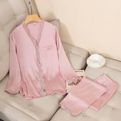 solvbao Casual Pajamas Set Satin Sexy Women 2 Piece Sleepwear Silky Pyjamas Loungewear Solid Nightwear Spring New Bathrobe Shirt&Pants