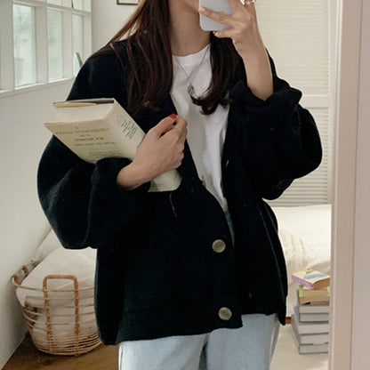 Christmas Gift  Winter Elegant Solid Women's Sweater Autumn V-Neck Buttons Cardigan Oversized Fashion Korean Knitwears Sweater Jacket 17618