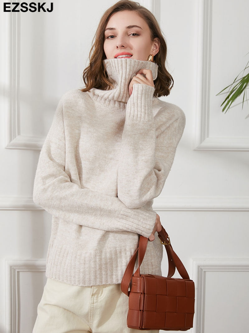 Christmas Gift autumn Winter casual cashmere oversize thick Sweater pullovers Women  loose Turtleneck women's sweaters jumper