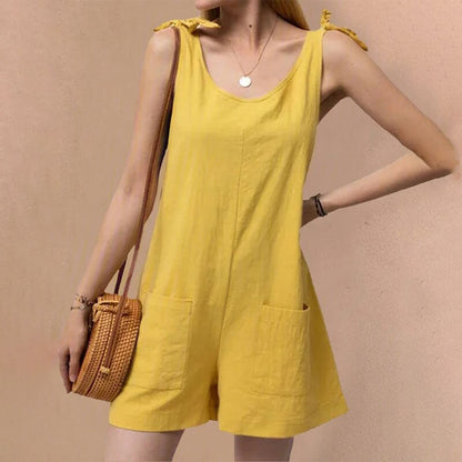 Christmas Gift  Summer Women's Jumpsuit Solid Color Sleeveless Adjustable Straps Pockets Loose Jumpsuit Dungarees Short Pants Jumpsuits