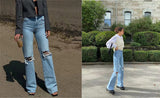 solvbao LANFUBEISI  High Street Women's Jeans Y2K High Waist Ripped Denim Jeans Straight Pants Streetwear Wide Leg Jeans Casual Loose Baggy Trousers