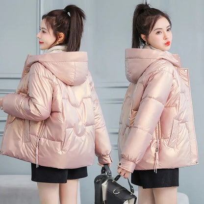 Christmas Gift  New Women's Coats Winter Jacket Fashion Glossy Hooded Jackets Parkas Thick Warm Female Cotton Padded Parka Coat Outwear