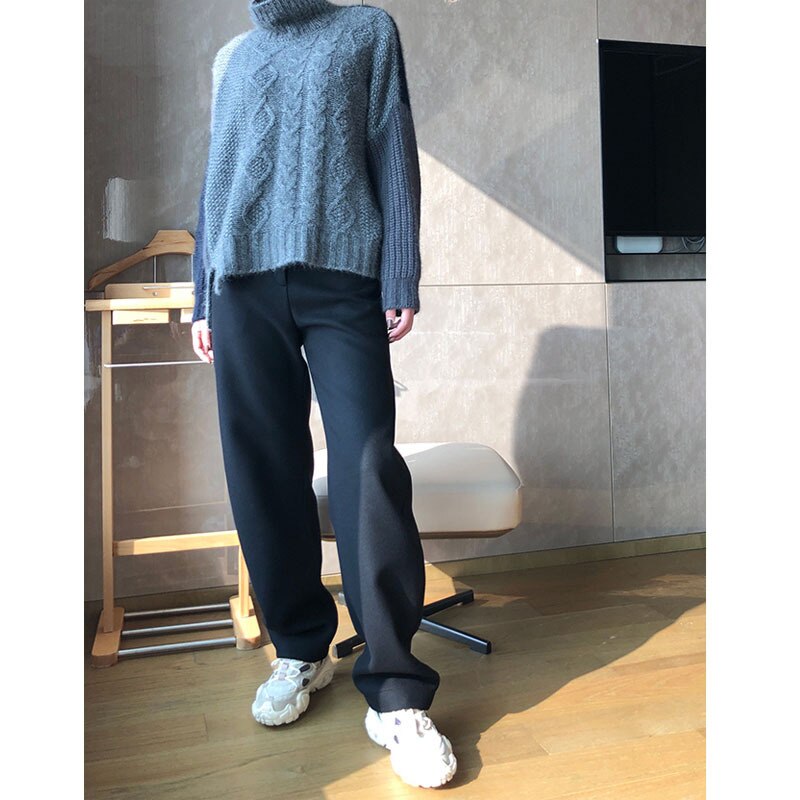 Christmas Gift  new wool pants women's autumn and winter straight pants wool cashmere pants wide leg pants high waist suspender casual pant