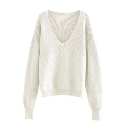 Christmas Gift  Sexy Deep v-neck Sweater Off Shoulder Sweater Green White Knitted Tops Korean Winter Clothes