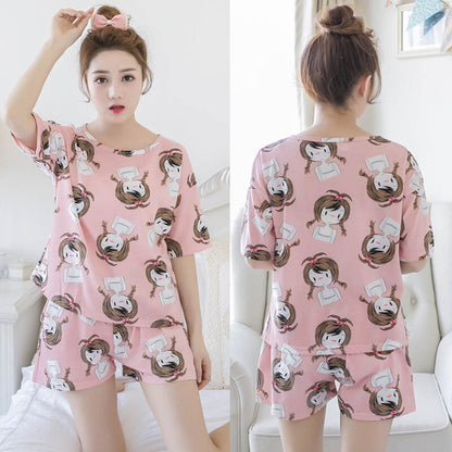 Girl Sleepwear Cartoon Summer Women Pajamas Set Pijama Short Women Pyjamas Suit Female Clothing  Nightwear