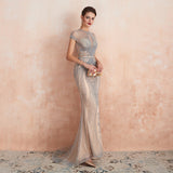 Evening Dresses  Rhinestones Nude Mermaid Elegant Long Pageant Dress Formal Women Gown robe de soiree