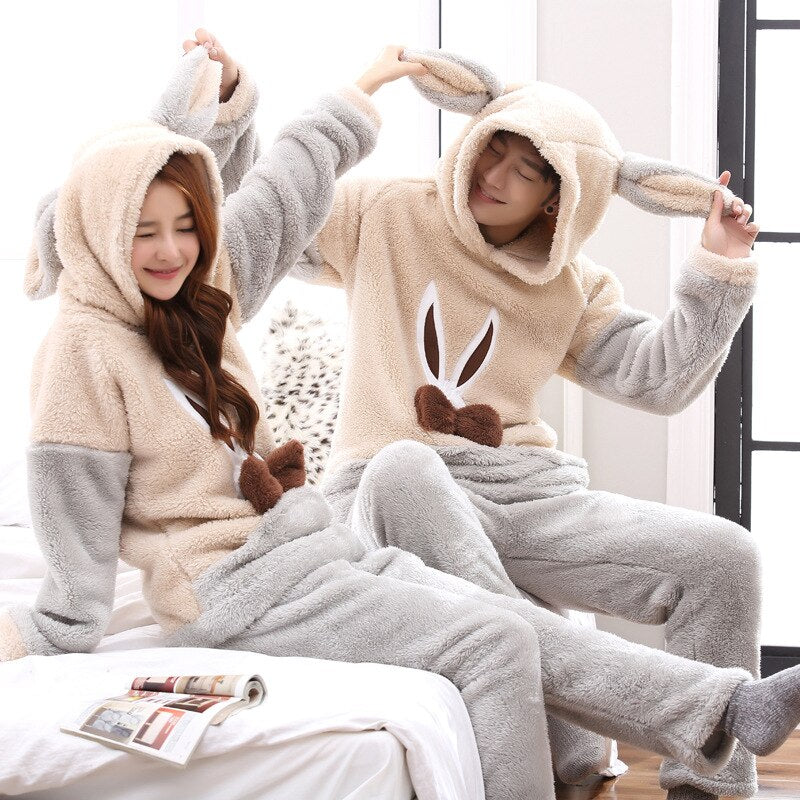 solvbao Couples Pajamas Set Coral Fleece Sleepwear Autumn Winter New Cute Lounge Wear Casual Pyjamas Suit Nightwear Panda Home Clothes