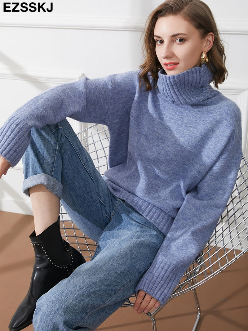 Christmas Gift autumn Winter casual cashmere oversize thick Sweater pullovers Women  loose Turtleneck women's sweaters jumper