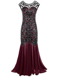 Vestidos Vintage Mujer Sequins Beading Long Evening Dresses Formal Round Neck Lace Long Sexy Women Party Special Occasion