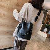 Back To College  Vintage Leather Stone Pattern Crossbody Bags For Women New Shoulder Bag Fashion Handbags And Purses Bucket Bags