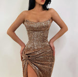 solvbao Sweetheart Evening Dresses  Vestidos Formales Side Split Mermaid Robe De Soiree Sequins Vestidos De Fiesta