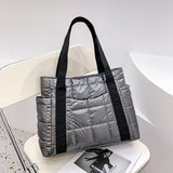 Back To College  Hit Winter Brand Textured Padded Design Duffel Women Bag Nylon Big Totes Plaid Shoulder Bags Designer Shopper Handbags