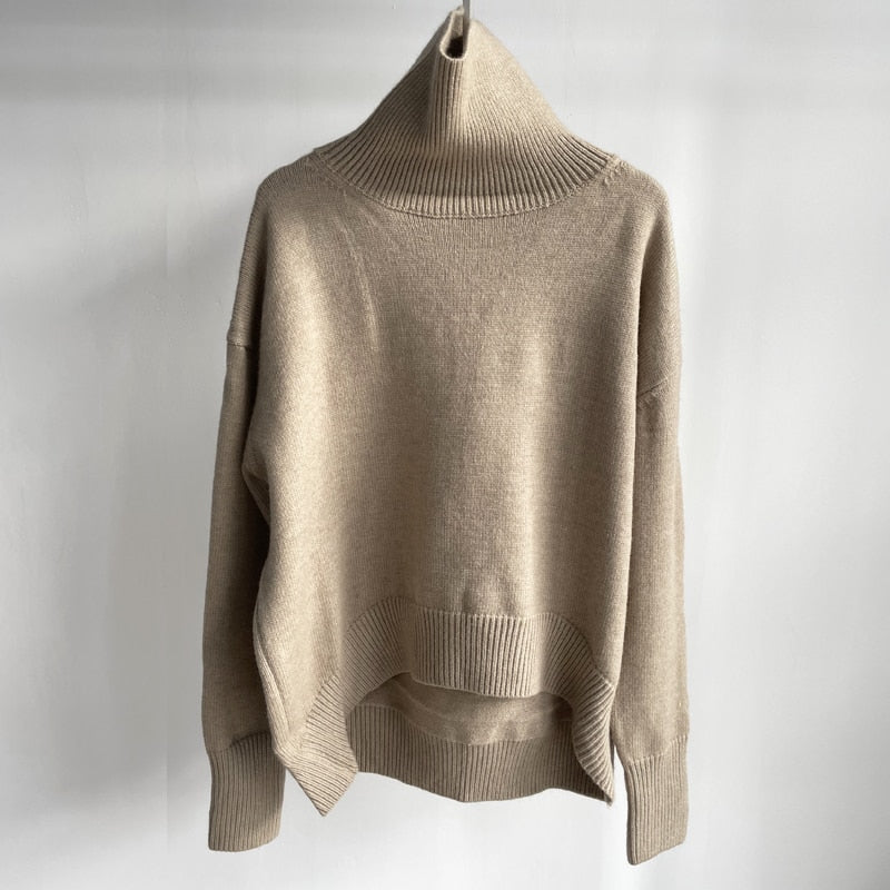 Christmas Gift  Winter Thick Warm Sweater Turtleneck Oversize Pullovers Jumper Female Knitted Tops Irregular Hem Clothing