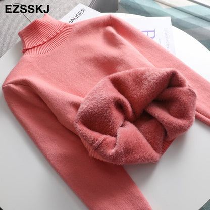 Christmas Gift  Autumn winter cashmere basic warm Sweater velvet Pullovers Women female fur thick Turtleneck sweater knit Jumpers top