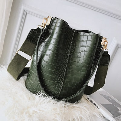 Back To College  Vintage Leather Stone Pattern Crossbody Bags For Women New Shoulder Bag Fashion Handbags And Purses Bucket Bags