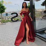 Off Shoulder Satin Evening Dresses Long Sexy High Slit Evening Gown Elegant High Waist Prom Dress Robe De Soiree