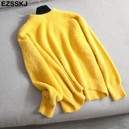 Christmas Gift autumn winter oversize thick mink cashmere sweater poullovers women batwing sleeve  female casual warm fur sweater jumper