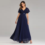 Evening Dresses XUCTHHC Elegant V-Neck Ruffles Chiffon Formal Evening Gown  Robe Vestidos De fiesta Dress for Wedding Party