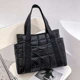 Back To College  Hit Winter Brand Textured Padded Design Duffel Women Bag Nylon Big Totes Plaid Shoulder Bags Designer Shopper Handbags