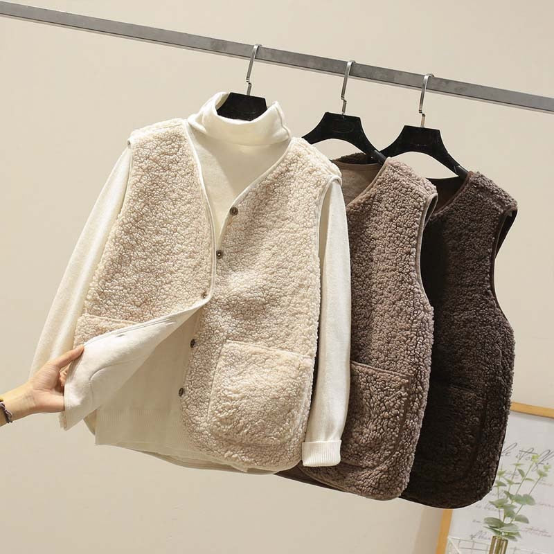 Christmas Gift Autumn Fleece Women Vest Waistcoat Winter White Vest Sleeveless Jacket Ladies Warm Thick Sleeveless Vest For Women