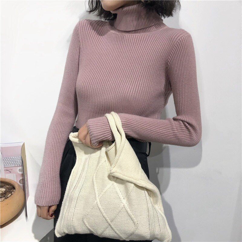 Christmas Gift  Autumn New Slim Long Sleeve Jumper Women Turtleneck Knitted Pullover Winter Sweater Women Soft Warm Sweater Pull Femme 6897