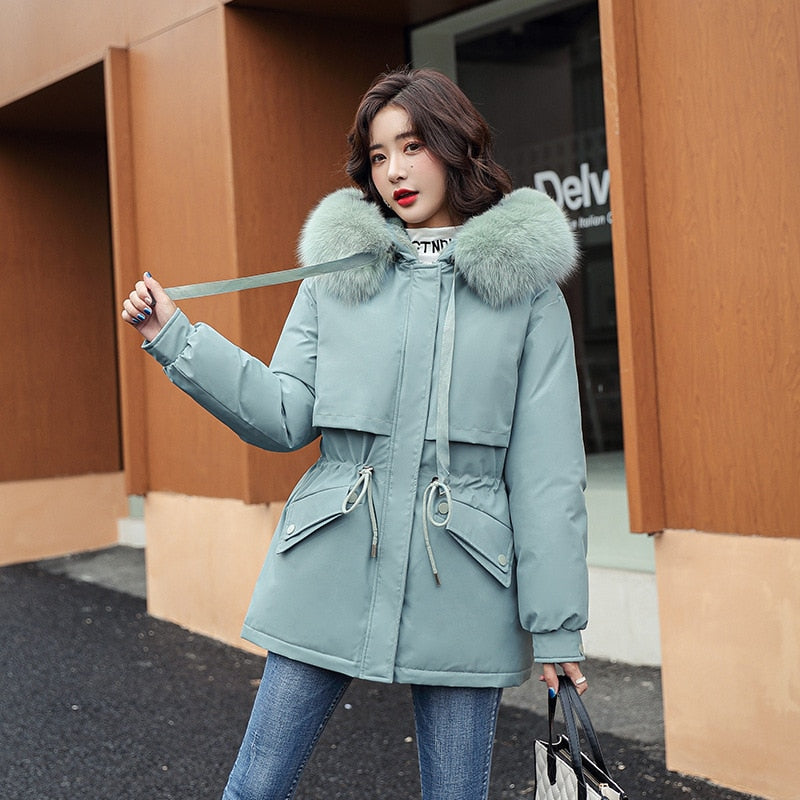 Christmas Gift  New Winter Jacket Artificial Fur Collar Women Jacket Parkas Plus Velvet Thick Overcoat Female Long Coats Outwear Plus Size