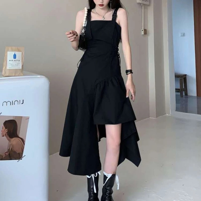 Christmas Gift  Fashion Korean Style Dress  Streetwear Women Summer Sundress Goth Gothic Punk Rock Harajuku Midi Dress Bandage Party