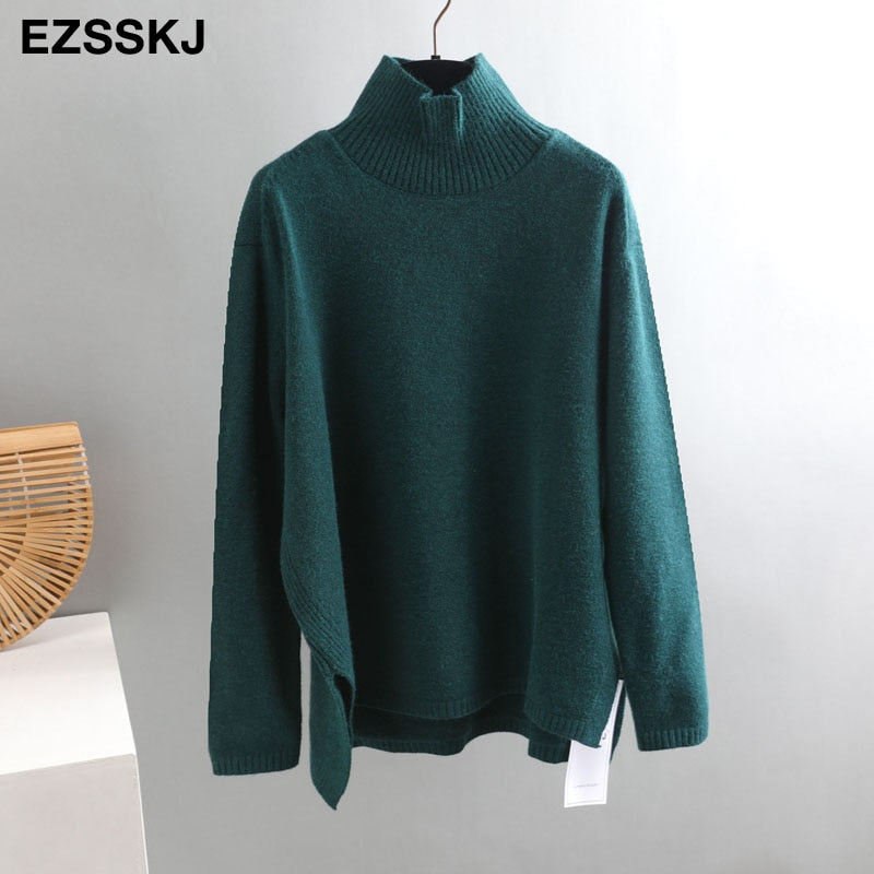 Christmas Gift Autumn Winter O-NECK oversize thick Sweater pullovers Women  loose cashmere  turtleneck Sweater Pullover female Long Sleeve