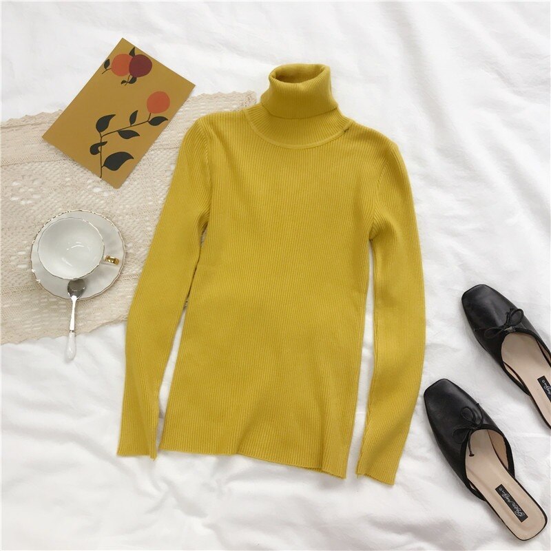 Christmas Gift  Autumn New Slim Long Sleeve Jumper Women Turtleneck Knitted Pullover Winter Sweater Women Soft Warm Sweater Pull Femme 6897