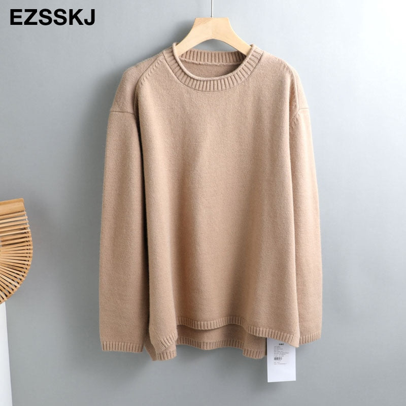 Christmas Gift Autumn Winter O-NECK oversize thick Sweater pullovers Women  loose cashmere  turtleneck Sweater Pullover female Long Sleeve