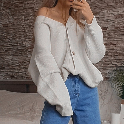 Christmas Gift  Winter Elegant Solid Women's Sweater Autumn V-Neck Buttons Cardigan Oversized Fashion Korean Knitwears Sweater Jacket 17618