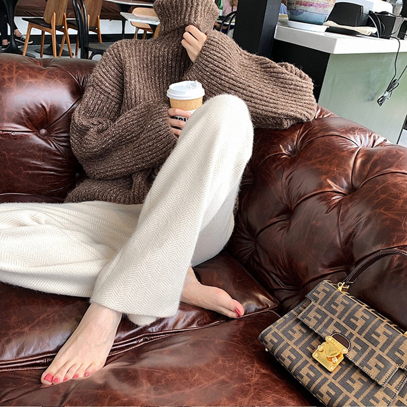 Christmas Gift  new wool pants women's autumn and winter straight pants wool cashmere pants wide leg pants high waist suspender casual pant