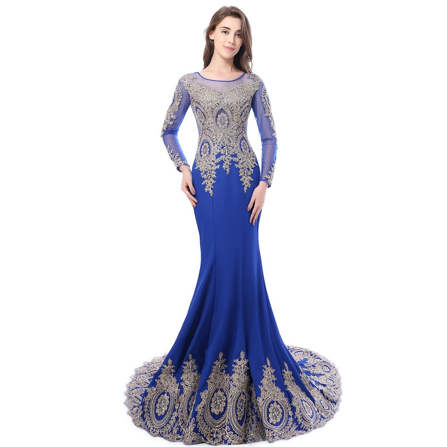 Ship Today Real Photo Elegant Blue Mermaid Prom Dresses Long Sleeves Backless Engagement Robe Birthday Gift Women Robe de soiree