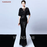 solvbao Golden Evening Dresses Mermaid Short Sleeves Sexy V Neck Evening Gown Elegant Glitter Bat Sleeves Formal Party Dress