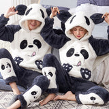 solvbao Couples Pajamas Set Coral Fleece Sleepwear Autumn Winter New Cute Lounge Wear Casual Pyjamas Suit Nightwear Panda Home Clothes