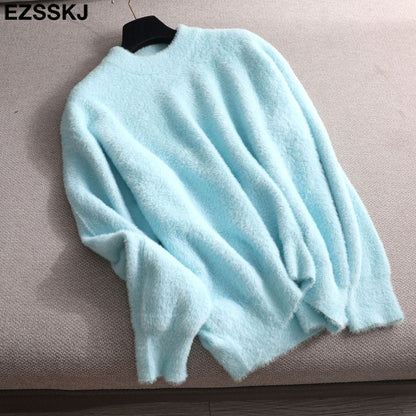 Christmas Gift autumn winter oversize thick mink cashmere sweater poullovers women batwing sleeve  female casual warm fur sweater jumper