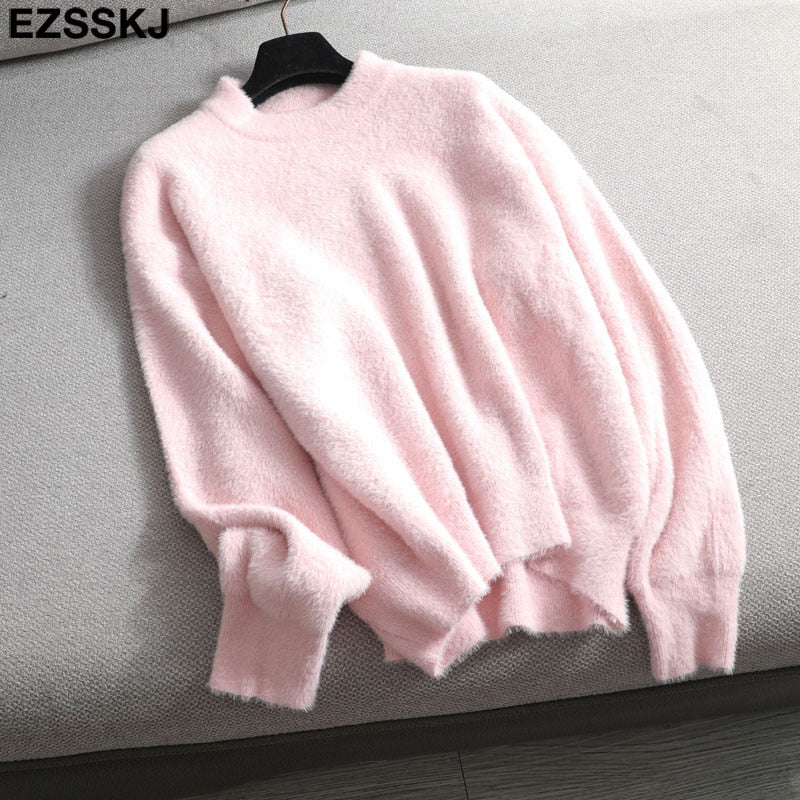 Christmas Gift autumn winter oversize thick mink cashmere sweater poullovers women batwing sleeve  female casual warm fur sweater jumper