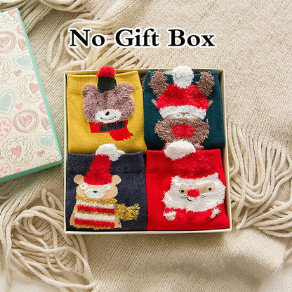 Christmas Gift 4 Pairs/Lot Casual Christmas Socks Cartoon Animal women Socks Cotton Happy funny Socks Korea cute socks Christmas Gift for women