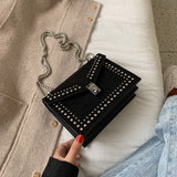 Back To College  Scrub Leather Brand Designer Shoulder Simple Bags For Women Chain Rivet Luxury Crossbody Bag Female Fashion Small Handbags