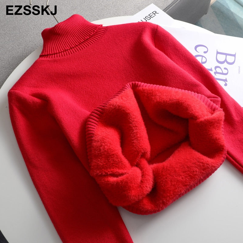 Christmas Gift  Autumn winter cashmere basic warm Sweater velvet Pullovers Women female fur thick Turtleneck sweater knit Jumpers top