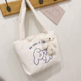 solvbao  Women's Bag New Plush Tote Bag For Women  Cartoon Embroidery Handbag Women Shoulder Bag Shopper Bag Winter Bags Bolsa Mujer