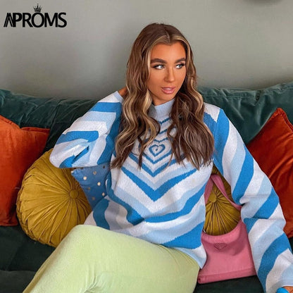 Christmas Gift Aproms Fashion Stripes Print Sweaters Women Winter Knitted Warm Pullovers Female Long Jumpers Streetwear Loose Outerwear