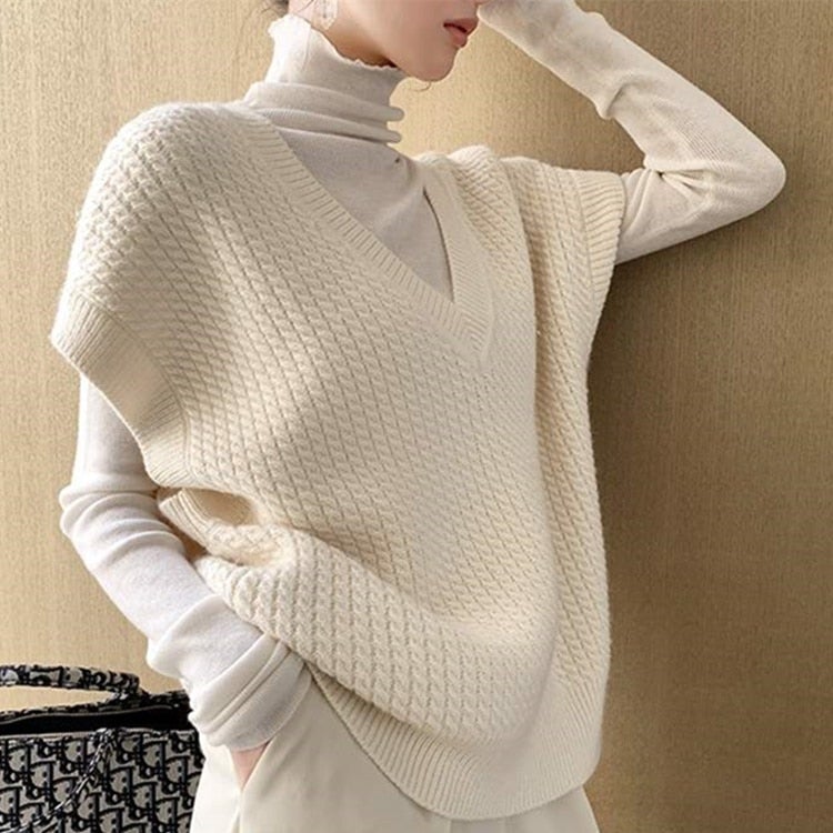 Christmas Gift   New Winter Spring Women Sweaters Pullovers Sleeveless Vest Waistcoat Vintage Oversize Wild Knitwear Tops SWV1158