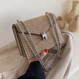 Back To College  Scrub Leather Brand Designer Shoulder Simple Bags For Women Chain Rivet Luxury Crossbody Bag Female Fashion Small Handbags