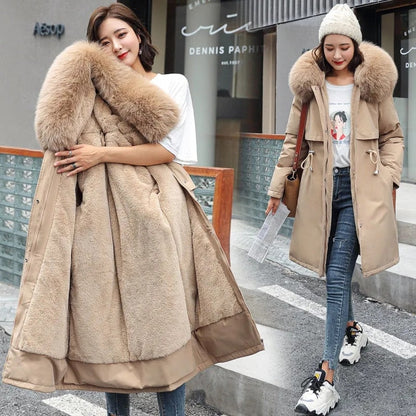 Christmas Gift  New Winter Jacket Women Parkas Warm Casual Parka Clothes Long Jackets Hooded Parka Female Fur Lining Thick Mujer Coat