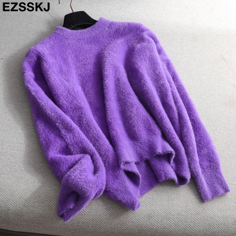 Christmas Gift autumn winter oversize thick mink cashmere sweater poullovers women batwing sleeve  female casual warm fur sweater jumper