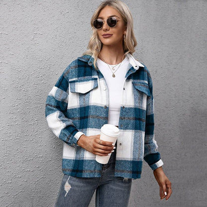 Christmas Gift  Autumn Checkered Jacket Women Winter Plaid Jacket Overshirt Ladies Warm Thicken Button Shirt Jacket Coat Women